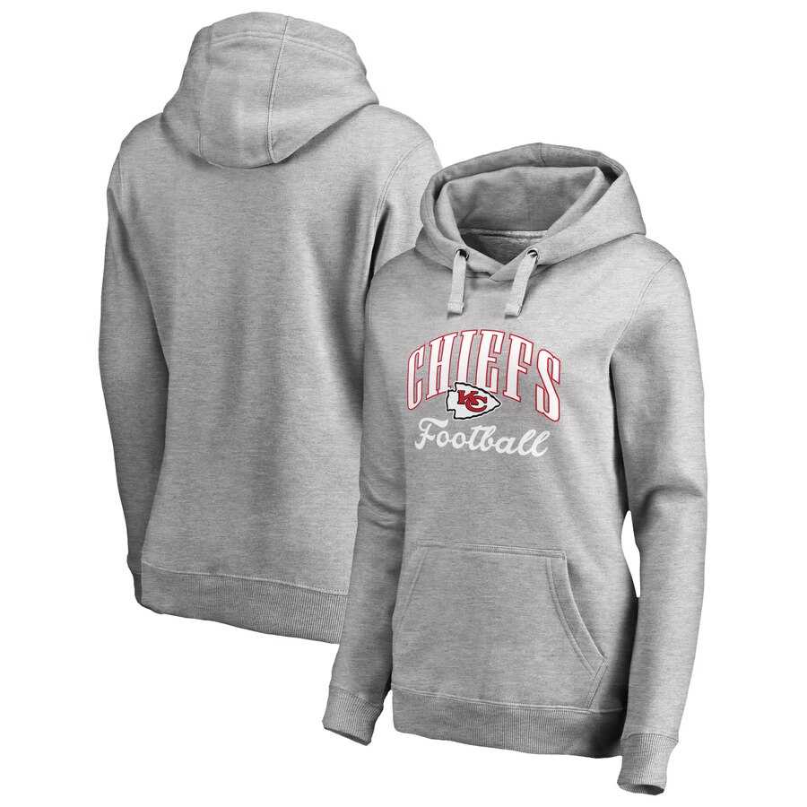 Kansas City Chiefs NFL Pro Line by Fanatics Branded Women Victory Script Plus Size Pullover Hoodie Heathered Gray